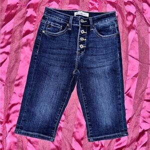 KanCan High Waist Denim Bermudas! Stylish Dark Blue Women's Button-Fly Shorts